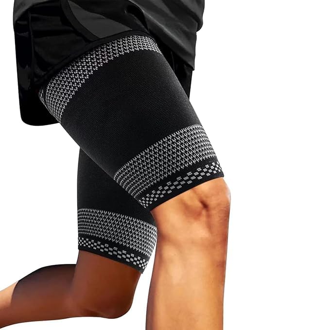 uRock Thigh Compression Sleeves (Pair), Hamstring Compression Sleeve for Quad & Groin Pain Relief & Recovery, Thigh Brace Anti Slip Upper Leg Sleeves for Men and Women, Great for Running & Injury (Black-Gray)-image-24