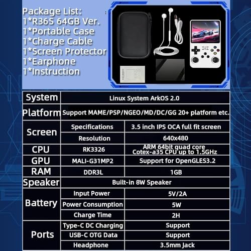Image of R36S Retro Handheld Game Console With 64G 3.5 Inch IPS Screen Built-In 20000+ Classic Games Open Source Linux System Portable Pocket Video Player With 3200Mah Battery(White)