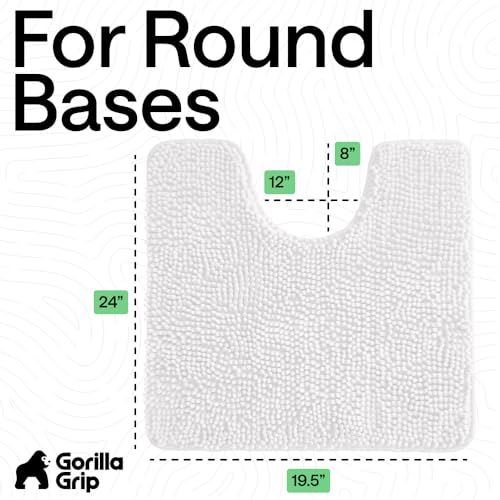 Image of GORILLA GRIP Plush Absorbent Shaggy Chenille Bath Rug Mat for Oval Toilet Base with Rubber Backing, Machine Washable Rugs, Soft Microfiber Contour Mats for Toilets, Bathroom Decor, White