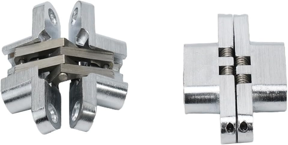 180-Degree Invisible Concealed Cross Hinges Folding Doors – Steel & Zinc Alloy, 20kg Max Load, Close, Includes Screws (2-Pack, Silver)(13x60mm)