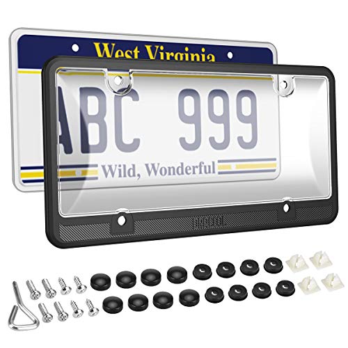 Dracool for License Plate Frame 4 Holes Silicone Frames for US Standard Car and Clear Transparent Plastic Covers 360 Degree Unbreakable Plates Holder Waterproof,Rust-Proof 4 Screws Included - Black