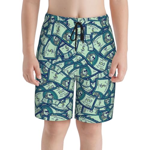 Boys Swim Trunks Dollars Banknote Cartoon Funny Kids Swim Shorts Quick Dry Beach Board Pocket3