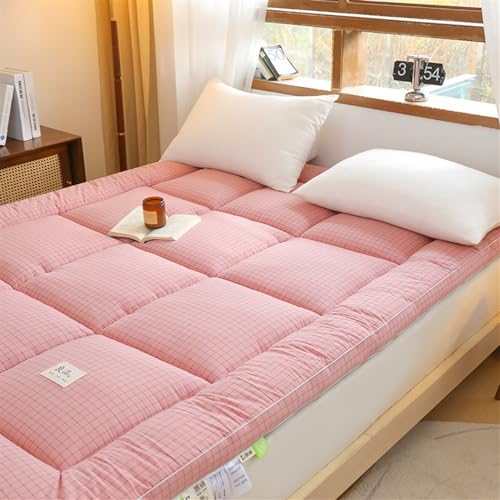 PGKTKCWH Colchón futón japonés, colchón para Suelo, Grueso y Suave, portátil, Transpirable, para Dormir, colchón de algodón a Cuadros de Color Liso para Dormitorio de Estudiantes (Rosa, 90