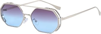 Oversized Hexagon Aviator Sunglasses for Men & Women - Double-Frame Metal Design UV Protection