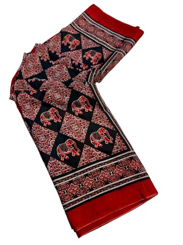 Image of SATIKA VASTRAM Modal Silk Ajrakh Saree Bandhani Design Crepe Printed Designer Pallu Attach Blouse Piece