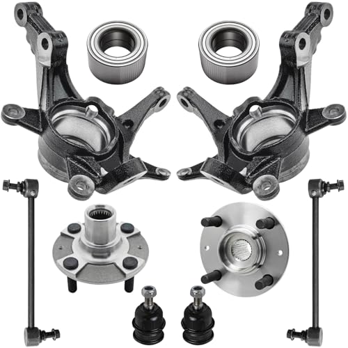 Image of Detroit Axle - 10pc Front Loaded Knuckles Kit for 2014 2015 2016 2017 Hyundai Accent, 2 Steering Knuckles 2 Wheel Hubs Assembly 2 Wheel Bearings 2 Lower Ball Joints 2 Sway Bars Replacement