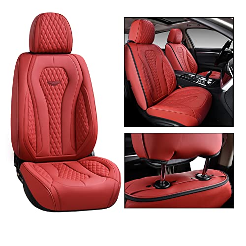 Coverado Leather Seat Covers Front, 2-Pack Universal Seat Covers For Cars, Waterproof Luxury Leatherette Car Seat Cushions, Auto Car Seats Protectors, Driver Seat Covers Fit For Most Vehicles Red #TOP1