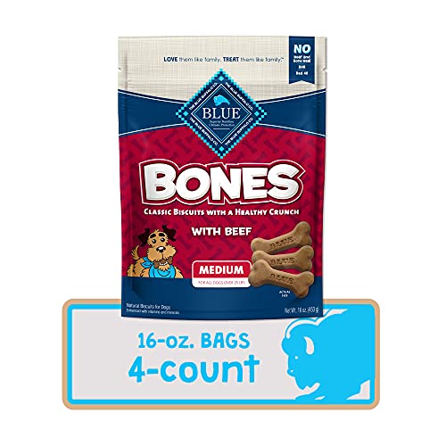 Blue Buffalo Bones Beef Medium Dog Biscuits, 16 oz, 4 ct | Real Beef First, Classic Bone-Shaped Biscuit, No BHA, Meat & Bone Meal, or Artificial Preservatives - image 7