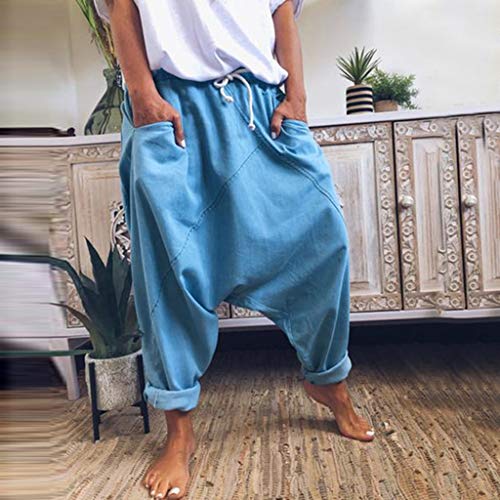 WABEOR Drop Crotch Pants Women Cotton Hippie Baggy Harem Pants Loose Fit Patchwork Pants Casual Summer Elastic Waist Trousers2