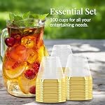 100 gobelets en plastique transparent avec bord doré - Gobelets jetables durs de 9 oz, en vrac pour vin, cocktails ou boissons pour mariages ou fêtes - Verres à vin - Verres à cocktail