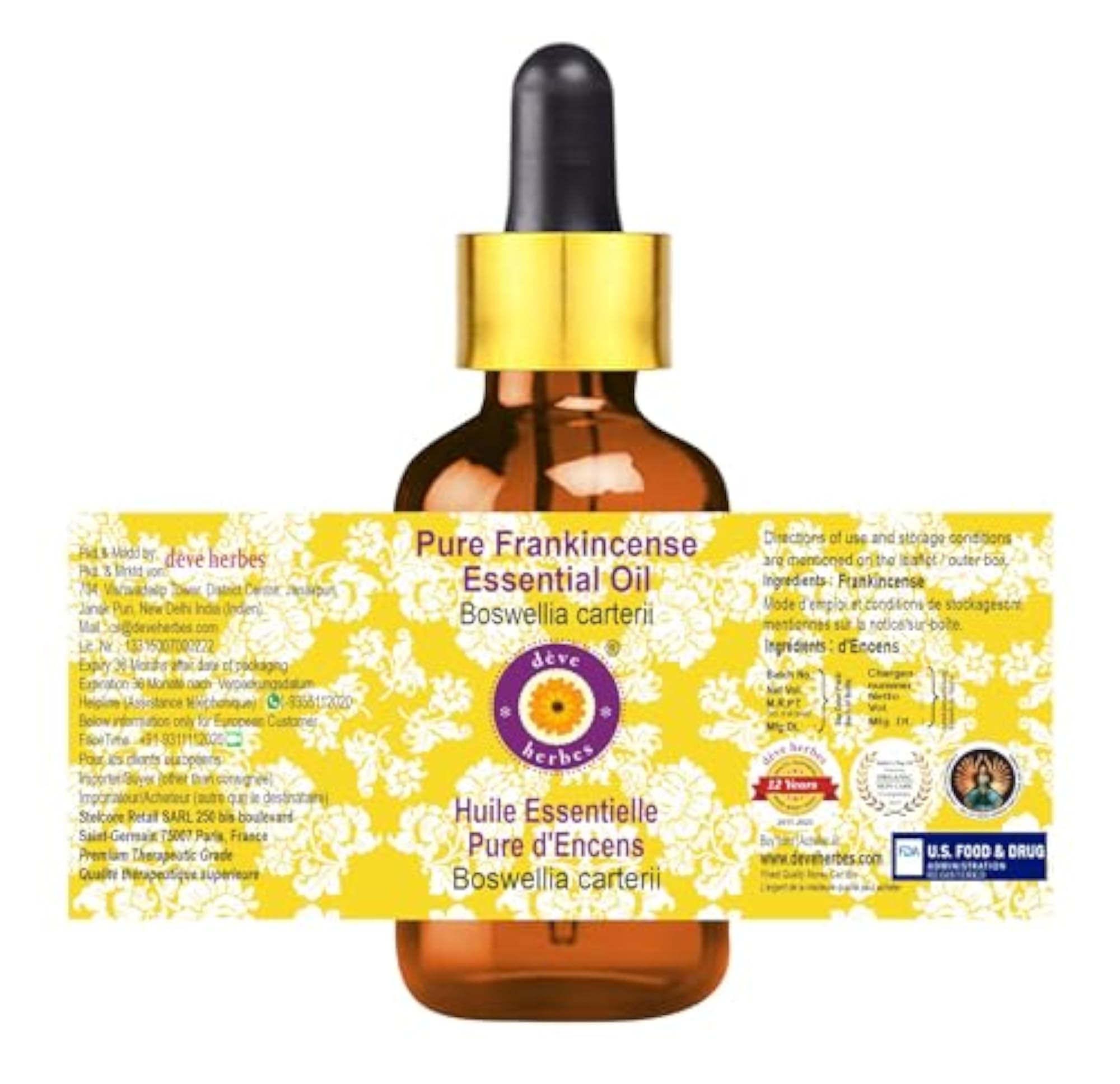 Pure Frankincense Essential Oil with Glass Dropper