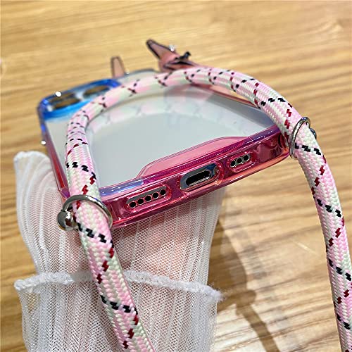 Coque cordon iPhone 12 transparent gradient collier lanyards rigide - 5