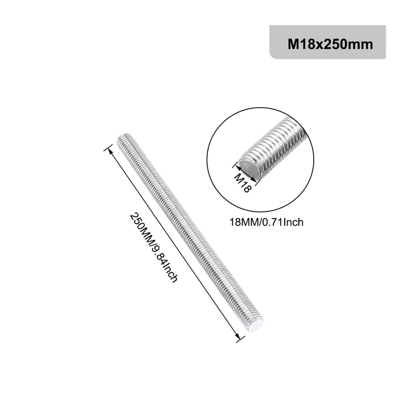 1 Uds varilla roscada tornillo de acero inoxidable 304 perno sin cabeza rosca completo(M18x250mm)