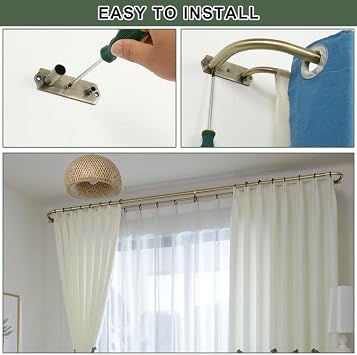 Antique Bronze Double Curtain Rods, Double Curtain Rod for Window 28-48 Inches, Wrap Around Design Room Darkening Curtain Rods, Adjustable 1-Inch Diameter Front and 5/8 Inch Back Double Drapery Rod