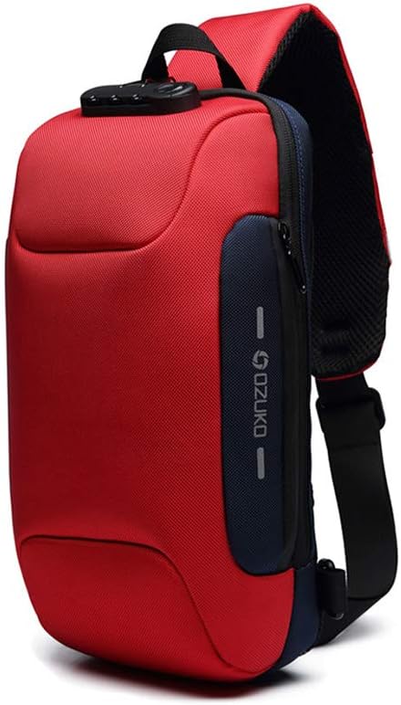 WISFRUITAnti Theft Sling Bag with USB Charging Port Casual Lightweight Chest Crossbody Daypack Waterproof (red)