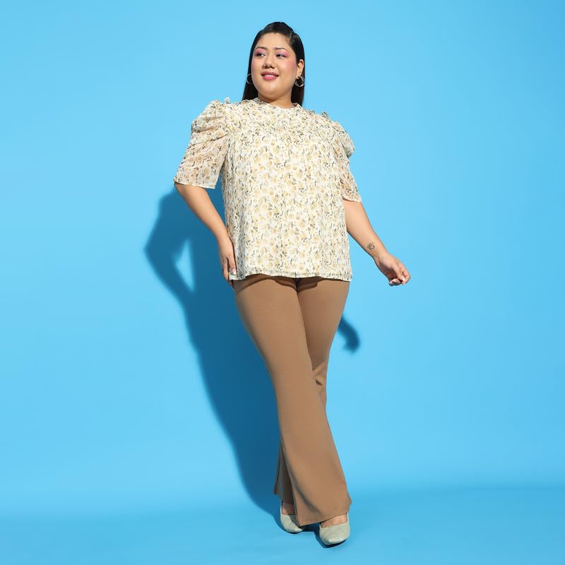 Image of oxolloxo Women Plus Size Round Neck Short Sleeve with Gather Pleates Ruffle Detail Top