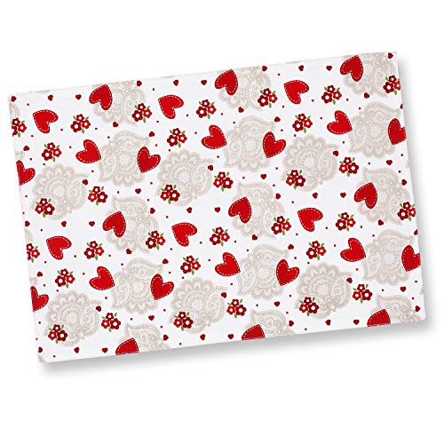 Cackleberry Home Hearts & Lace Placemats Cotton Fabric Reversible, 13 X 19 Inches, Set Of 4 #TOP1