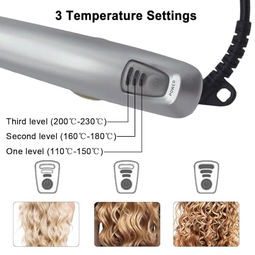 Image of 2 in1 Hair Curler Straighter Rotating Iron, Curling Iron Wand for Hair Curling and Straighting, Dry and Wet Styling Tool, Travel for Girls Women (Silver)