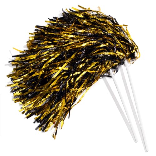 Andersons Metallic Gold and Black Foil Textured School Spirit Shakers Cheerleader Pom Poms Football Basketball Homecoming Squad Team Party Dance Club Performance Fan Celebration Pack of 10