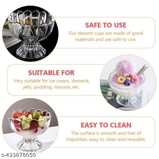 Image of Unbreakable Plastic Ice Cream Cup /Ice Cream Bowl /Desert Bowl /Brownie Bowls /Pudding Cup Bowls (Colour May Vary, Set of 6)|Design - for Home and Kitchen