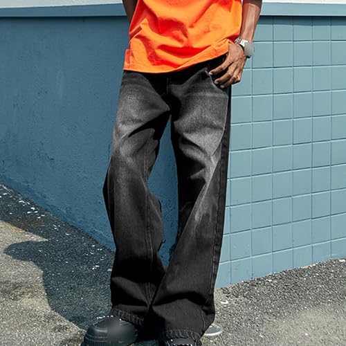Men Loose Casual Hip-Hop Baggy Jeans Classic Vintage Straight Street Jean Trouser Summer Solid Washed Denim Pants2