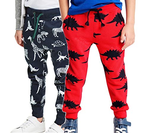Boys Active Elastic Waist Cotton Sport Jogger Sweatpants with Dinosaur Printed 1-7T