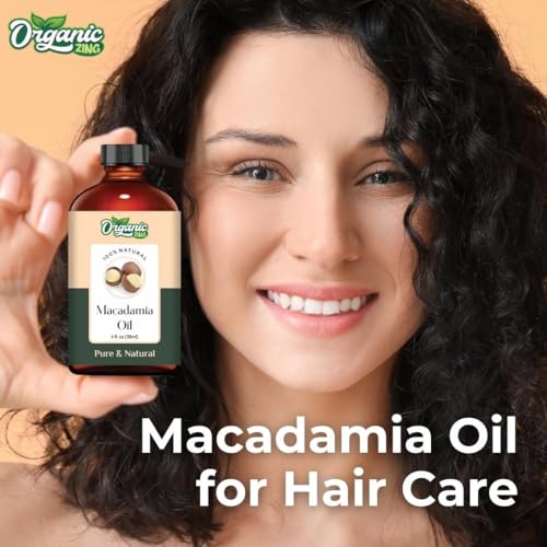 Image of Organic Zing Macadamia Carrier Oil Pure & Natural for Skin, Face, Hair Care, Aromatherapy, Diffuser, Conditioner - 118ml