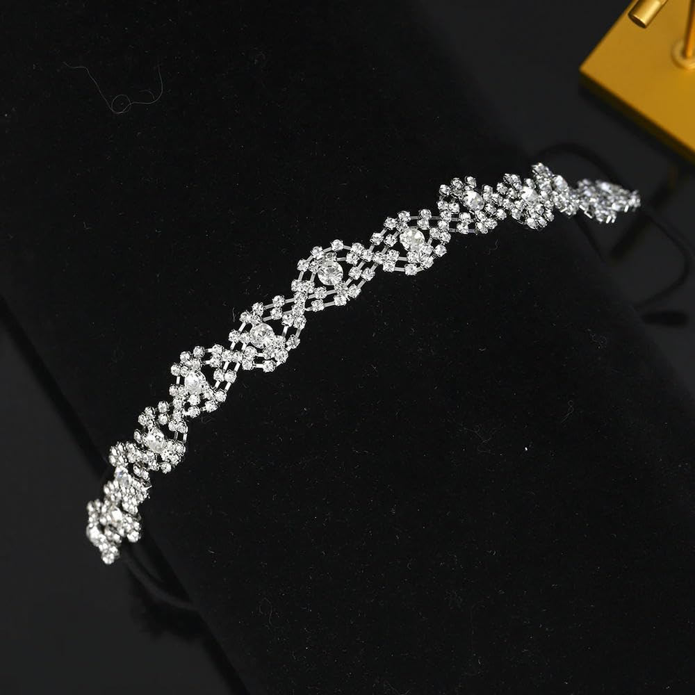 3 Pezzi Accessori per Capelli con Strass in Argento per Donna, Fasce Elastiche per Capelli da Sposa e da Sposa