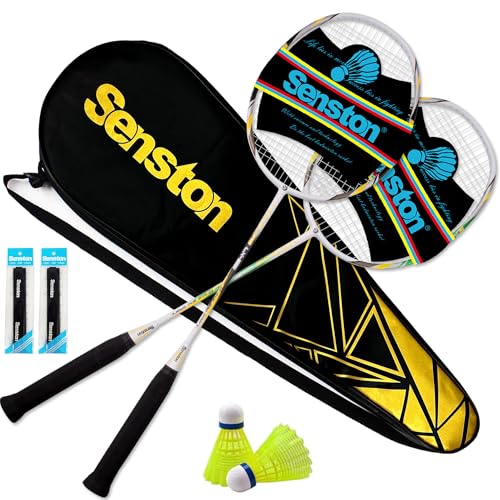 Image of Senston 2 Badminton Rackets with Carry Bag | Lightweight Graphite for Adults & Teens | Includes 2 Shuttlecocks & 2 Grips | Perfect for Family, Beginners & Outdoor Games (Black+Green)