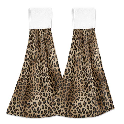 Boccsty Leopard Skin Print Hanging Kitchen Towels 2 Pieces Zebra Tiger Skin Dish Cloth Tie Towels Hand Towel Tea Bar Towels for Bathroom Farmhouse Housewarming Tabletop Home