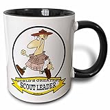 3dRose Funny Worlds Greatest Scout Leader Cartoon Two Tone Mug, 11 oz, Black/White
