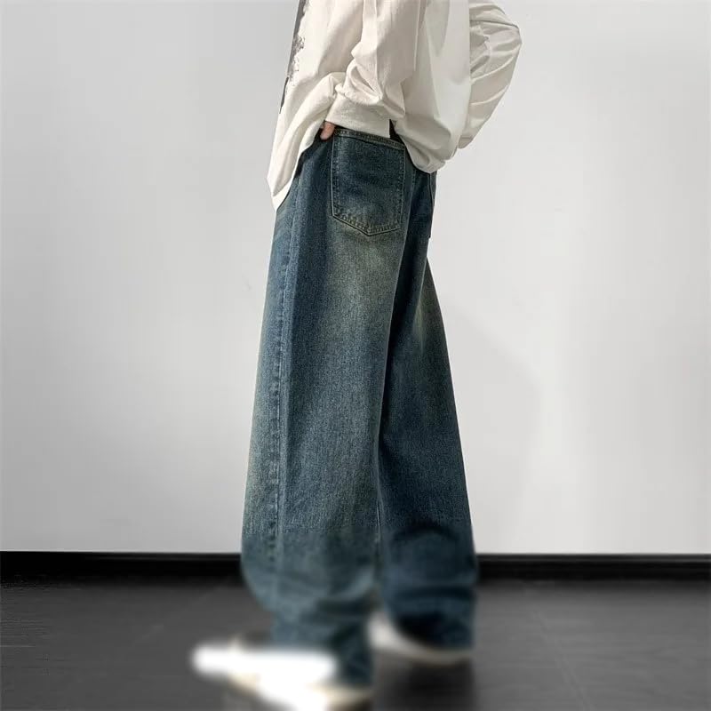 Men Autumn Loose Denim Pants Wide Leg Jean Straight Denim Pants3
