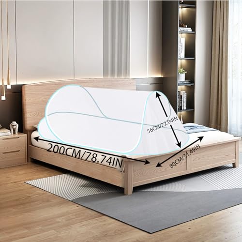 Image of CMINGJ Pop Up Mosquito Tent,Portable Foldable Mosquito Net 78 * 31 * 22in | suitable for Bed Camping Travel Patio，Mosquito Net for Adults Baby,Lightweight, Breathable, Durable (Blue Fixed Size)