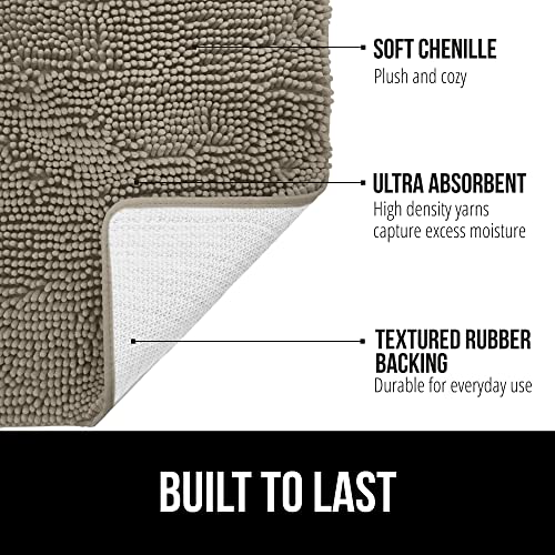Image of GORILLA GRIP Bath Rug Mat 48x24, Thick Soft Absorbent Chenille, Quick Dry Microfiber Mats, Rubber Backing Washable Shower Floor Rugs, Bathmat Runner, US Designed Bathroom Home Decor Accessories Latte