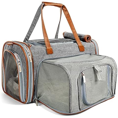 Mr. Peanut's Gold Series Big Apple XL Expandable Airline Approved Soft Sided Pet Carrier, Premium Brand Self Locking Zippers, Plush Faux Fleece Bedding with a Sturdy Plywood Base (Platinum Gray) Cover