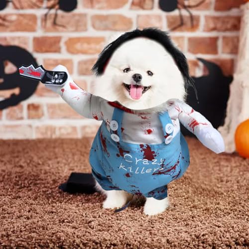 Valicaer Halloween Hundekostüm Chucky,Hund Schreckliches Kostüm Lustiges Haustier Kostüm für kleine bis große Hunde und Katze, Party- und Cosplay Anzug Dog Killers (S)