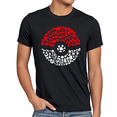 A.N.T. Atrapa más Monstruos Camiseta para Hombre T-Shirt Poke Ball Videojuego, Talla:S
