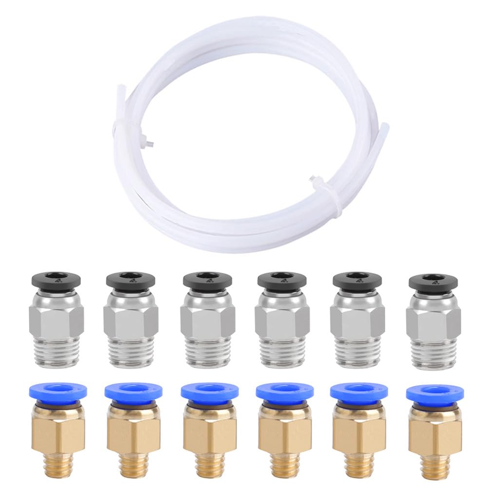 QitinDasen 3 Meters 3D Printer PTFE Teflon Tube, with 6 Pieces PC4-M6 Pneumat...