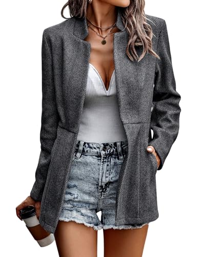 Womens Long Sleeve Trench Blazer Jackets Casual Open Front Notch Lapel Collar Business Work Office Jacket