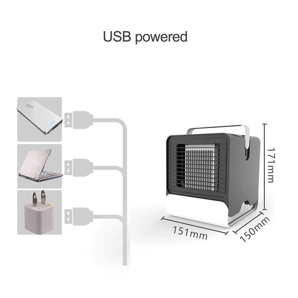 Condizionatore d'aria portatile USB, mini dispositivo di raffreddamento dell'aria con luce notturna, umidificatore, purificatore, ventola di raffreddamento da tavolo per la casa dell'ufficio,Nero