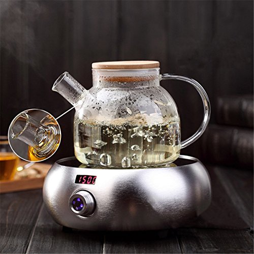 Image of Teabloom Stovetop Safe Glass Teapot with Bamboo Lid (40oz /1200ml) + Loose Leaf Tea Filter Spout + 2 Blooming Teas + Large Bamboo Trivet - Natural Flowering Tea Gift Set