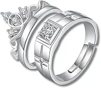 Par de Alianças de Compromisso em Aço Inoxidável Banhado a Prata Unissex Ajustáveis King and Queen – Acompanha Bolsa de Veludo