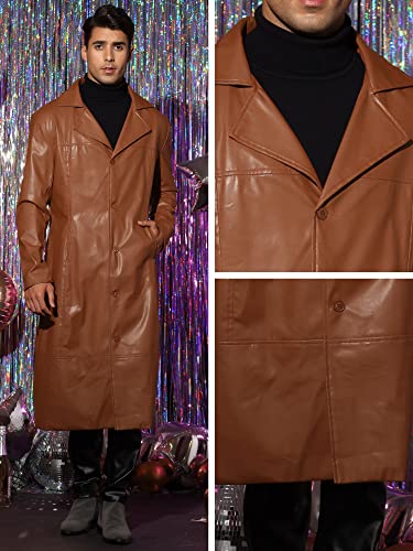 Image of Lars Amadeus PU Faux Leather Long Jacket for Men's Vintage Lapel Gothic Trench Coat Outwear