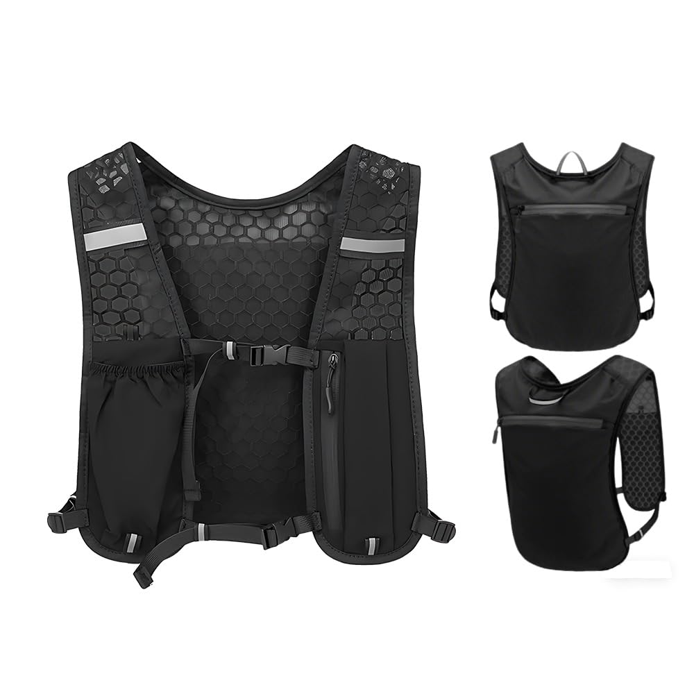 XINGSUI 1 Pcs Running Vest, Adjustable Chest Straps, Hydration Vests, Running Vests for Women Men, for run, Cycling, Hiking ( Black, Waterless Bottle)