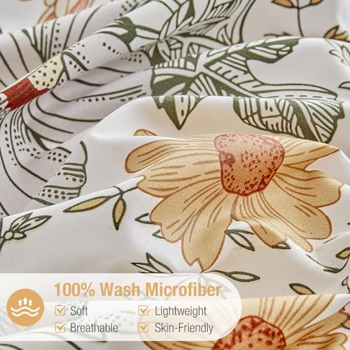 Image of Lekesky Queen Duvet Cover Set, Reversible Vintage Flowers Print Comforter Cover Queen Size 3pc, Soft 100% Washed Microfiber Breathable Bedding Sets with Zipper Ties and 2 Pillowcases
