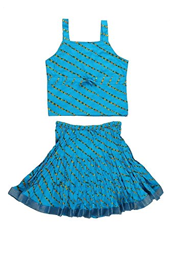Image of DIAMO Girl's Jaipuri Lahariya Block Print Skirt and Top