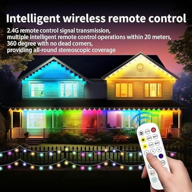 Permanent Outdoor Lights Pro, 50ft RGB-IC LED Eaves Lights, IP67 Waterproof with Smart App&Remote Control,for Christmas,Party, Daily, Halloween and All Holiday Decor