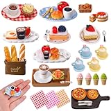 Kaisibum 62 Stücke Miniatur Essen und Trinken, Miniatur Deco Harz Lebensmittel Puppenhaus Zubehör Set, Mini Küche Kleine Puppenzubehör Spielgeschirr