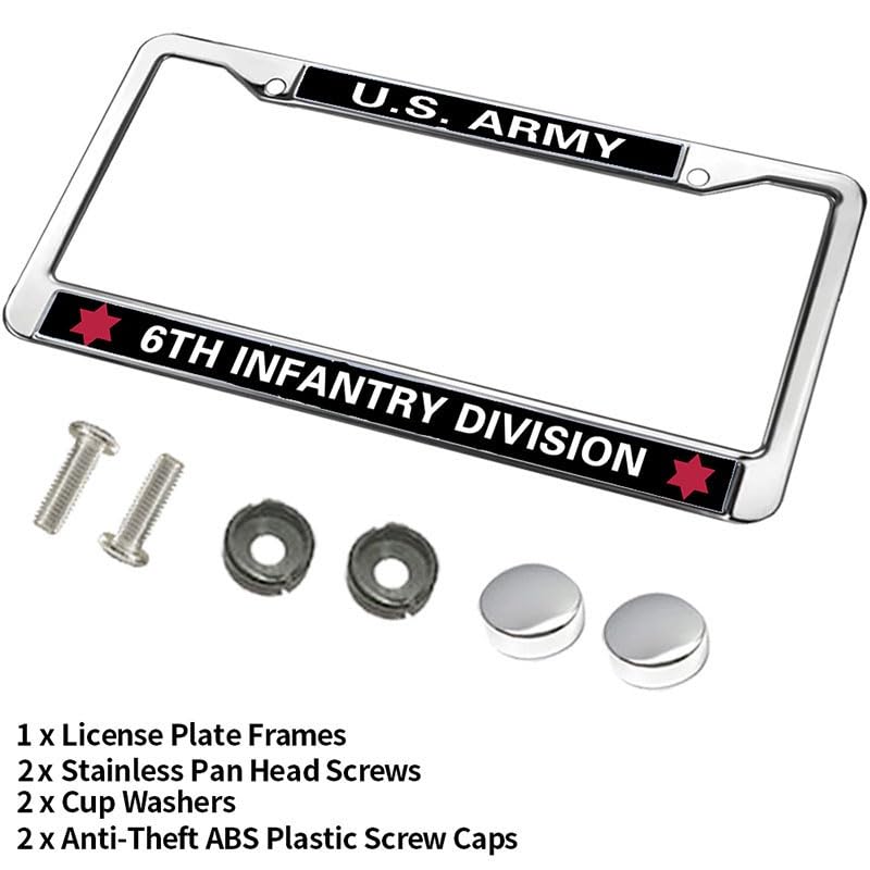 Image of US Army 6th Infantry Division License Plate Frame, Metal Auto Tag Holder | Show support for military veterans with this durable metal 6th Infantry Division license plate frame, built to last.