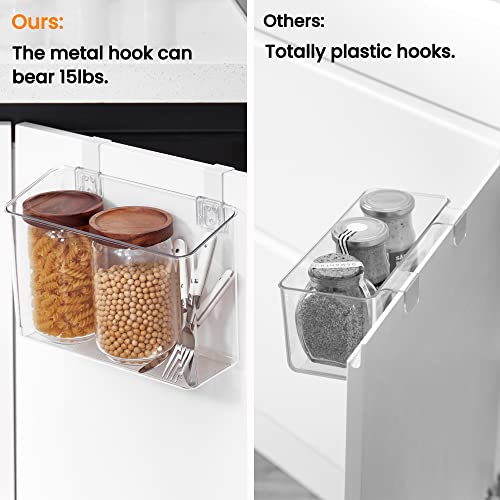Vacane Plastic Over Cabinet Door Organizer With Removable Hooks, Clear Hanging Baskets For Organizing Over The Cabinet Organizer Holder For Kitchen, Pantry, Bathroom-Hang Outside Or Inside Door-4 Pack #TOP3